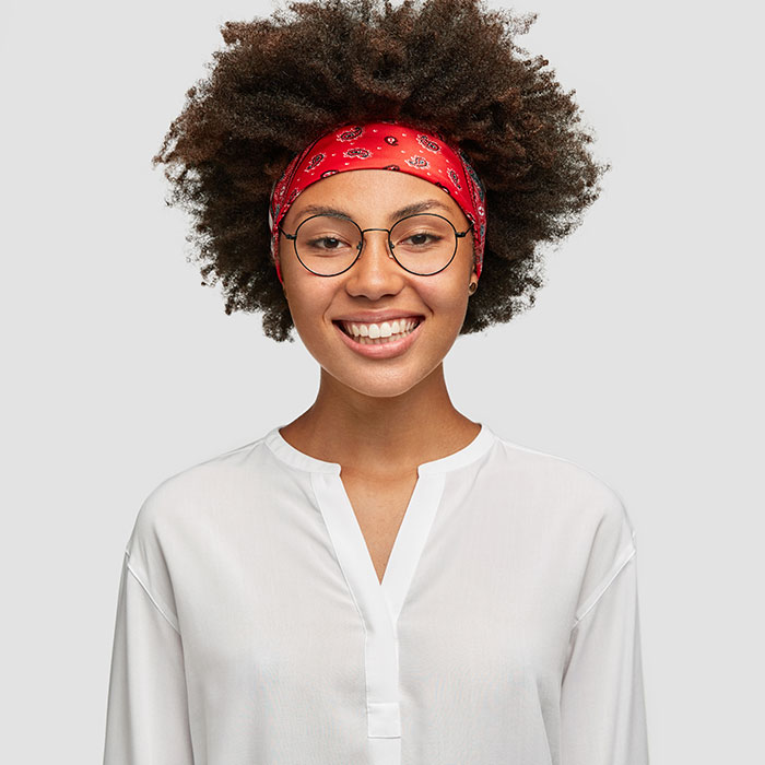 Smiling woman with glasses